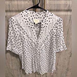 Maeve Anthropologie short sleeve ruffled polka dot blouse.  Only worn once!